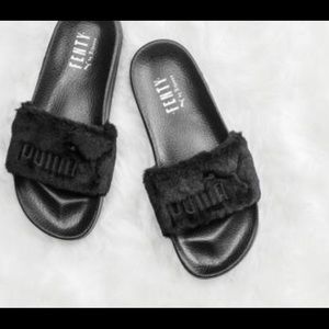 Rihanna Black Fur Fenty Puma Slides 10